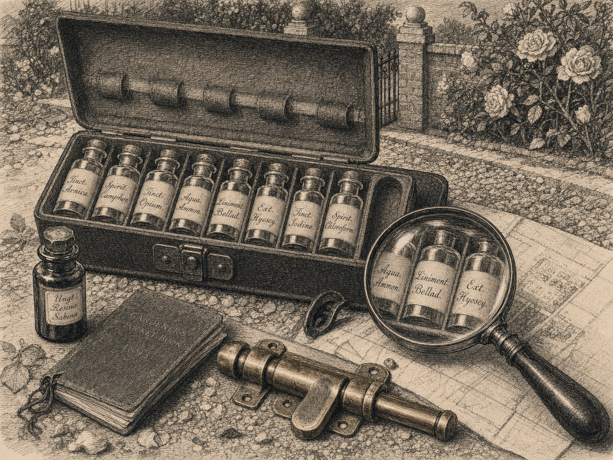 Engraved key object plate for The Case of the Locked Rose-Garden.